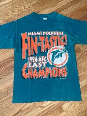 Vintage Miami Dolphins Teal 'Fin-Tastic' 1994 AFC East Champions T-Shirt